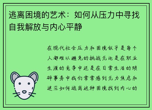 逃离困境的艺术：如何从压力中寻找自我解放与内心平静